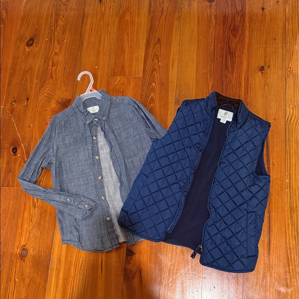 Class Club Navy Quilted Vest and Button Up Shirt